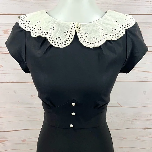 Stop Staring Dutchess Pearl Eyelet Lace Peter Pan Collar Retro Wiggle Dress - Picture 4 of 11